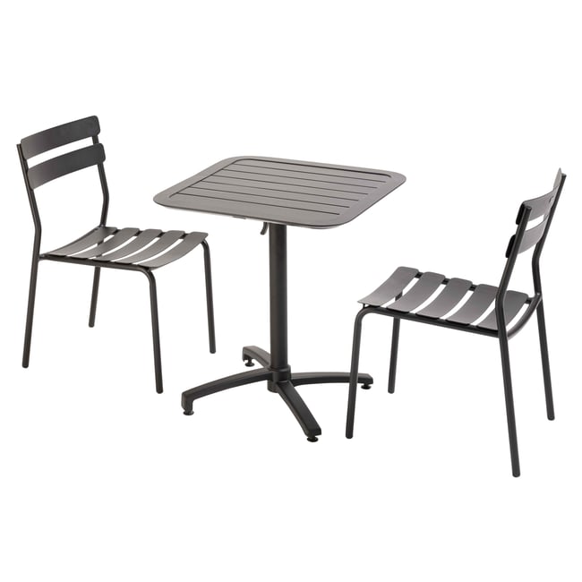Table 70x70 cm inclinable en aluminium avec 2 chaises, ALMADA noir <span itemprop=
