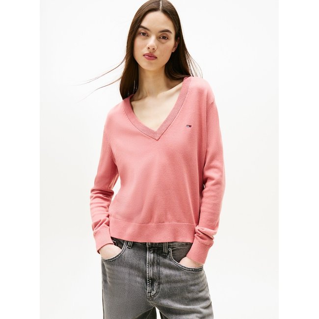 Jersey con cuello de pico rosa <span itemprop=