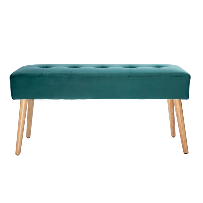 Banc Scandinave GUESTA En Tissu Effet Laine Bouclée Blanc - Pieds En Bois Clair - L96 X P38 X H45.5 Cm