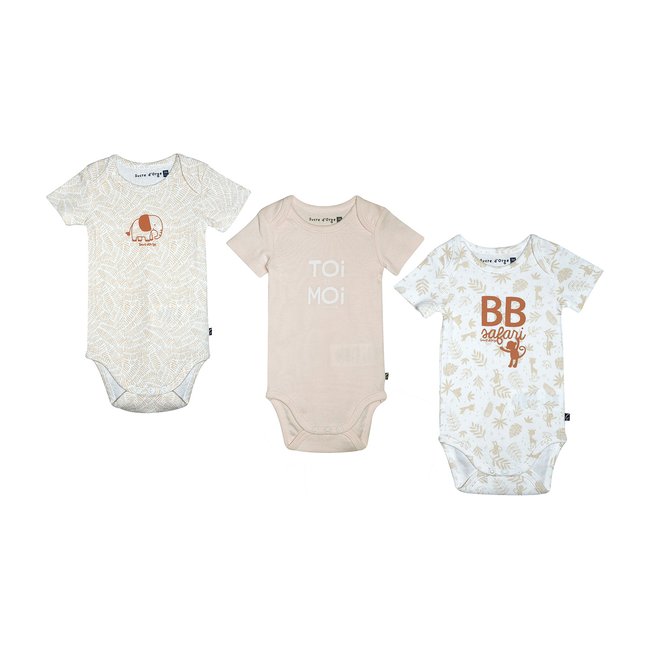 Lot de 3 bodies ridah manches courtes bebe beige <span itemprop=