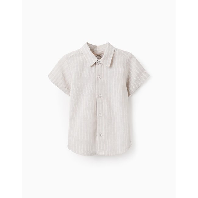 Chemise à Manches Courtes à Rayures beige clair <span itemprop=
