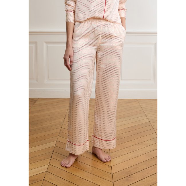 Pantalon de pyjama satiné à pois LOVE AIR rose clair <span itemprop=