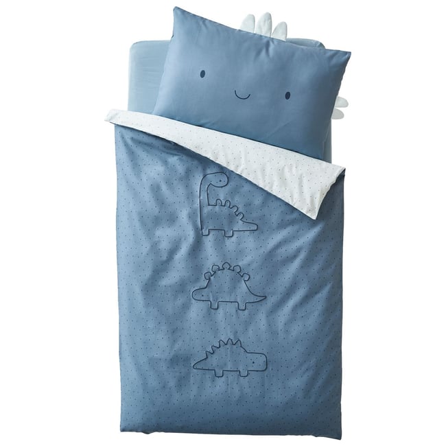 Housse De Couette Bébé Réversible Petit Dino - 80x120 Cm, Coton Doux, Encre Gonflante