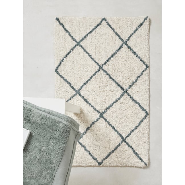 Tapis de bain croisillons bleu grise <span itemprop=