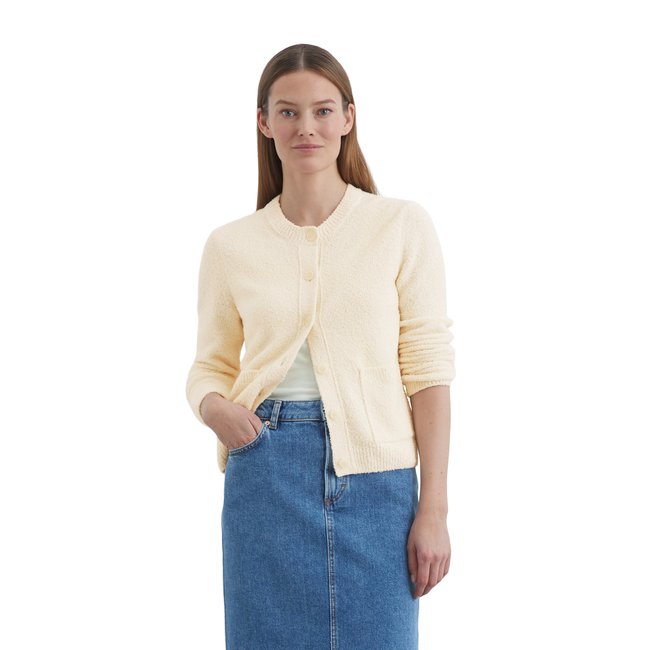 Cardigan bouclette slim en doux mélange de coton organique blanc <span itemprop=