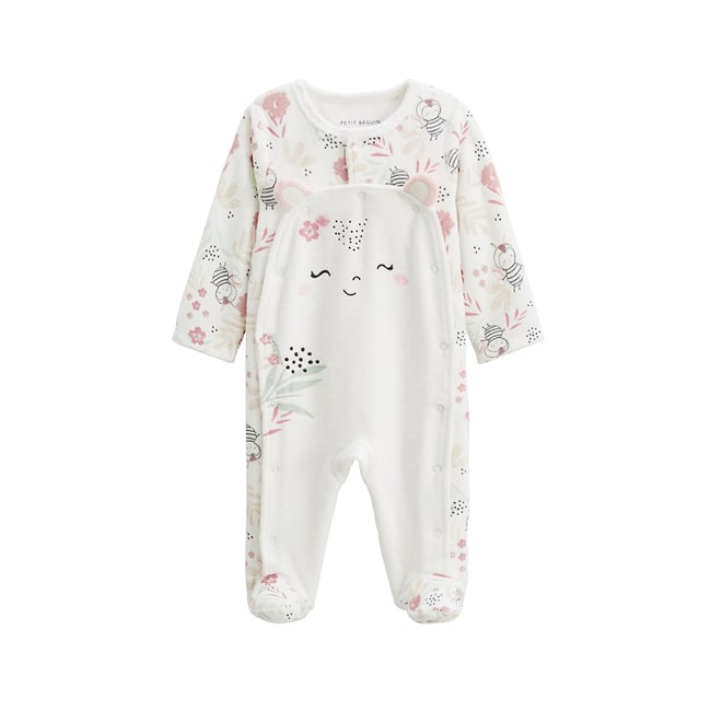 Pyjama bébé en velours ouverture pont Mya ecru <span itemprop=