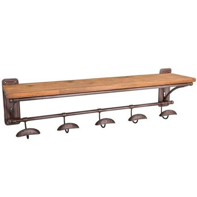 Portemanteau mural bois et métal avec étagère 75x18.5x17cm Couleur bois <span itemprop=