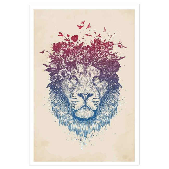 Affiche enfant lion aux fleurs - HEXOA