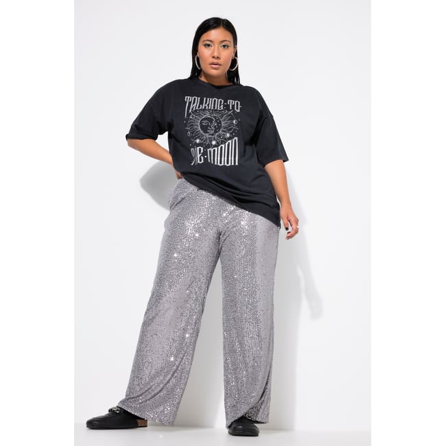 Pantalon à sequins. Coupe Wide argent <span itemprop=