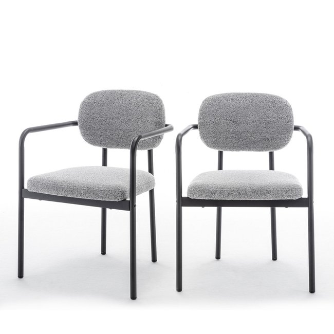 Lot de 2 fauteuils de table en tissu bouclette et métal- STUART Couleur gris <span itemprop=