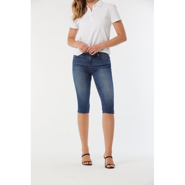 Jean coton corsaire JAZIA eco bleu <span itemprop=