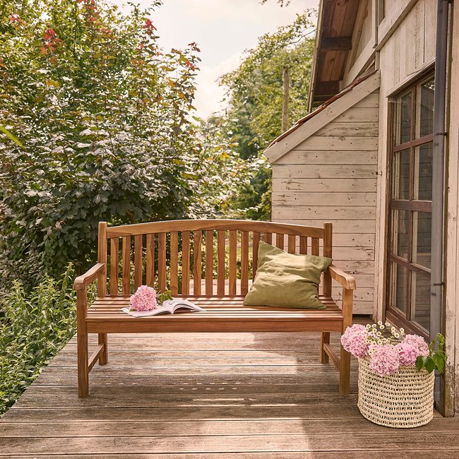 Banc de jardin en teck huilé massif BALI marron <span itemprop=