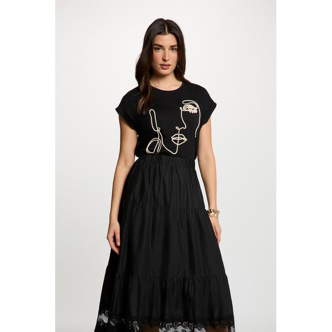 T-shirt broderie visage noir <span itemprop=