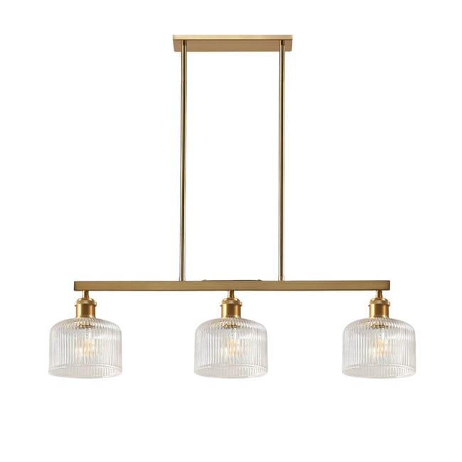 Suspension linéaire verre strié - AURÉLINE Couleur transparent et laiton <span itemprop=