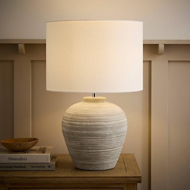 Reba Stone Grey Ceramic Table Lamp with Linen Shade, grey, SO'HOME
