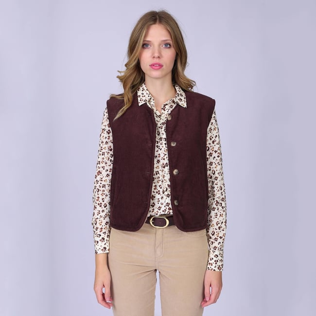 Veste sans manches réversible marron <span itemprop=