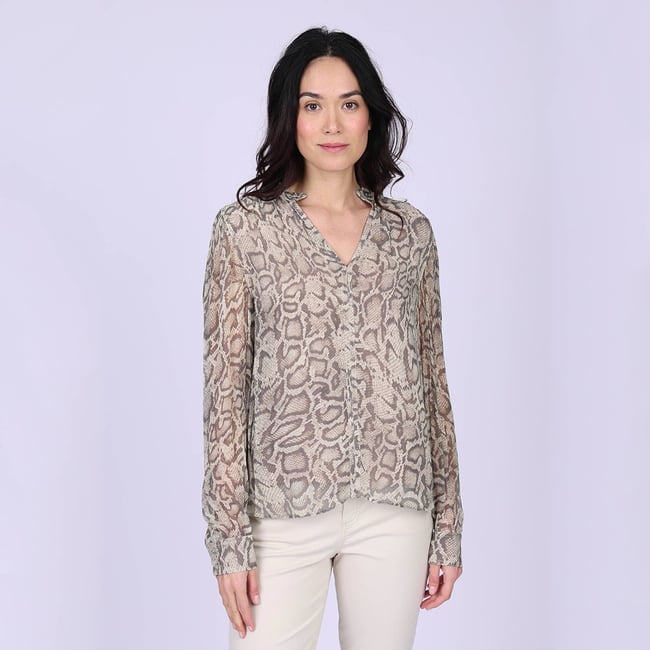 Blouse broderie python taupe <span itemprop=