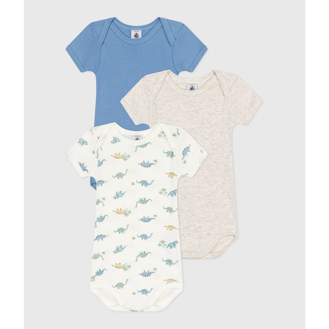 Confezione da 3 body maniche corte bianco/blu/beige PETIT BATEAU