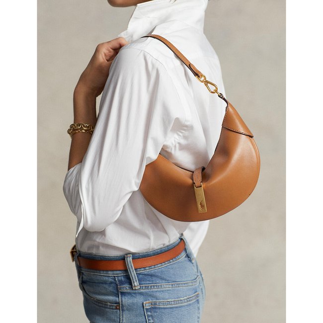 Leather Half-Moon Bag, camel, POLO RALPH LAUREN
