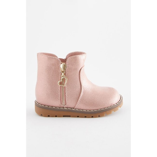Bottines zippées à doublure chaude pampille rose/métallisées <span itemprop=