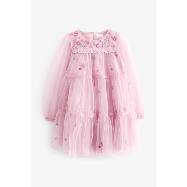 Robe en maille filet douce à manches longues rose <span itemprop=