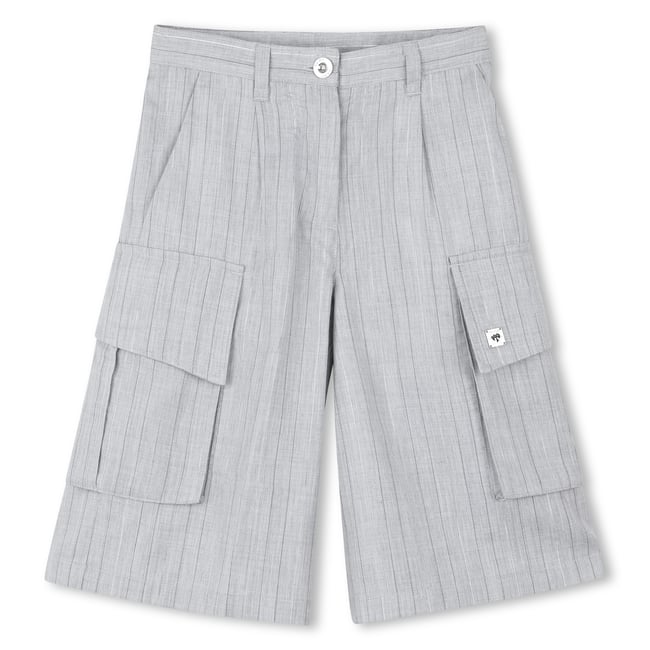 Short long à rayures tissées gris clair chine <span itemprop=