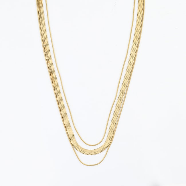 Collier chaîne 3 rangs acier inoxydable doré <span itemprop=