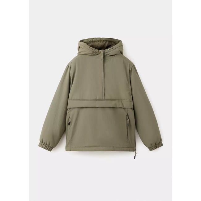 Anorak matelassé à capuche kaki <span itemprop=