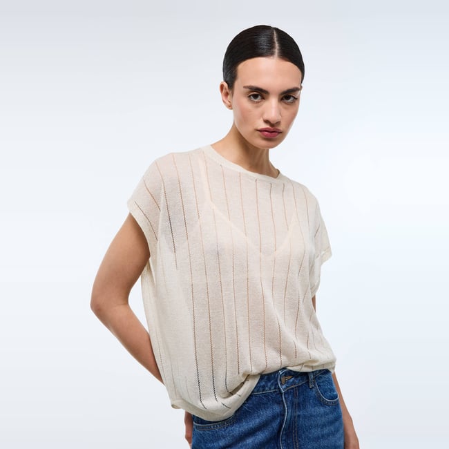 Pull sans manches détails ajourés - MONOPRIX