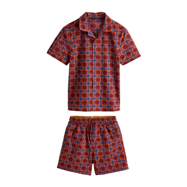 Ensemble short de bain et chemise rouge rouille <span itemprop=