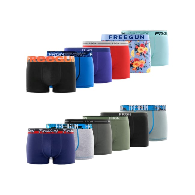 Lot De 12 Boxers Surprise Coton noir/bleu/gris/rouge/jaune/orange/vert <span itemprop=