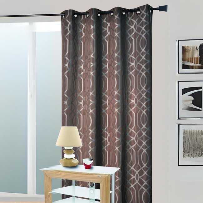 Rideau Ameublement en Jacquard Motif Géométrique gris clair <span itemprop=