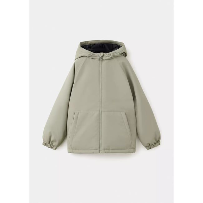 Anorak matelassé à capuche kaki <span itemprop=