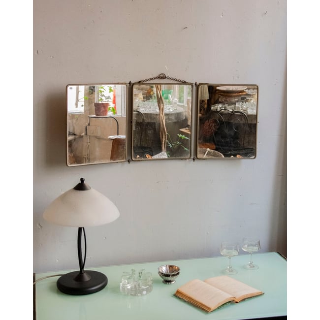 Miroir de barbier en inox Georges N°1436 - Bon état Couleur métal <span itemprop=