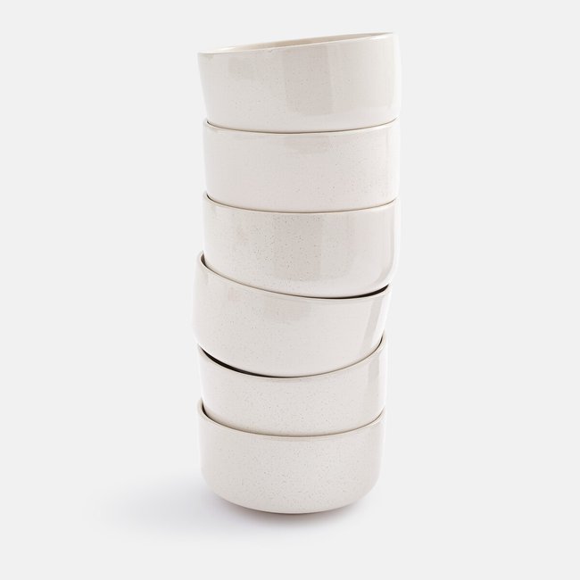 Lot de 6 bols en grès moucheté, TECKA Couleur ecru <span itemprop=