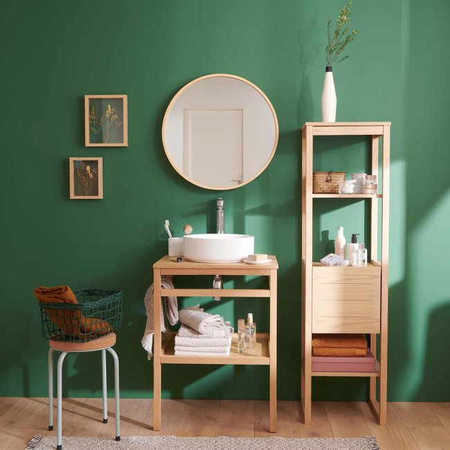 Meuble 60cm chêne vasque ronde robinet miroir colonne HOPP Couleur v002233 <span itemprop=