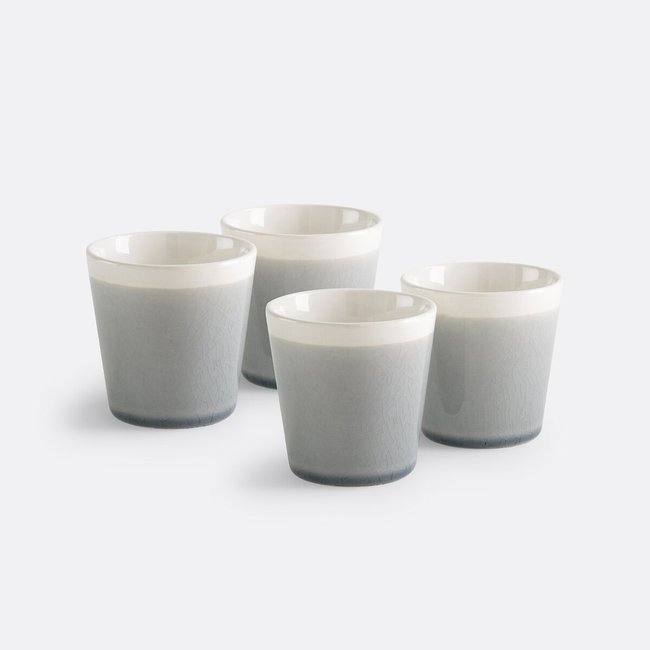 Lot 4 tasses à café craquelées, GOGAIN  Couleur bleu grisé <span itemprop=