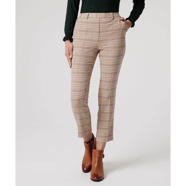 Pantalon 7/8ème bi-stretch marron multico pied de poule <span itemprop=