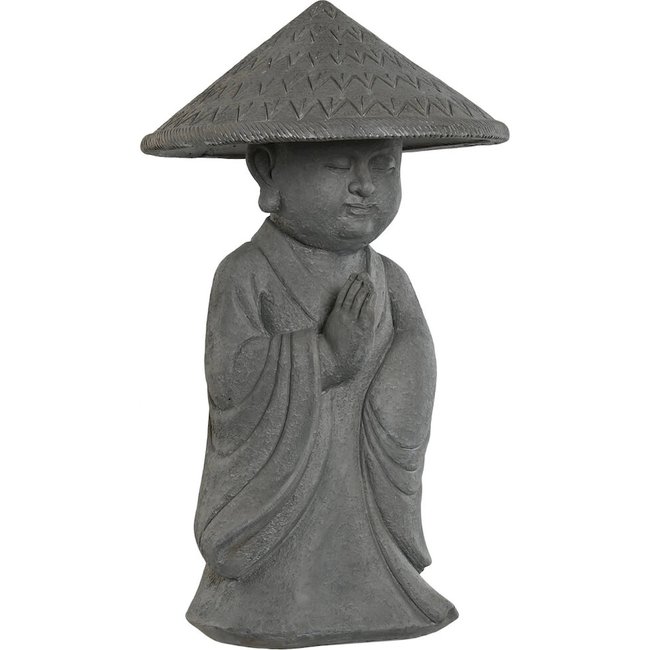 Statue moine zen en ciment, décoration paisible Couleur gris cendré apaisant <span itemprop=