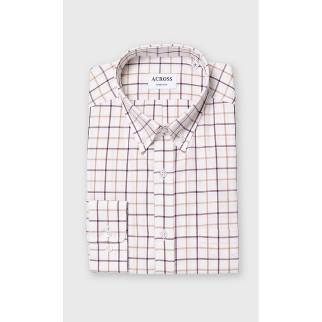 Chemise Confort fit à carreaux beige <span itemprop=