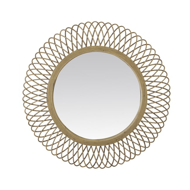 Miroir rond en rotin naturel 82x82cm Couleur beige <span itemprop=