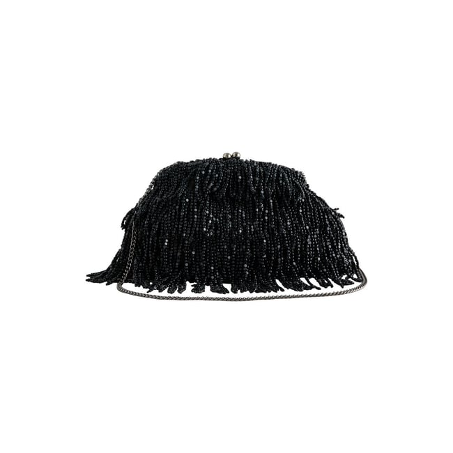 Pochette à franges noir <span itemprop=