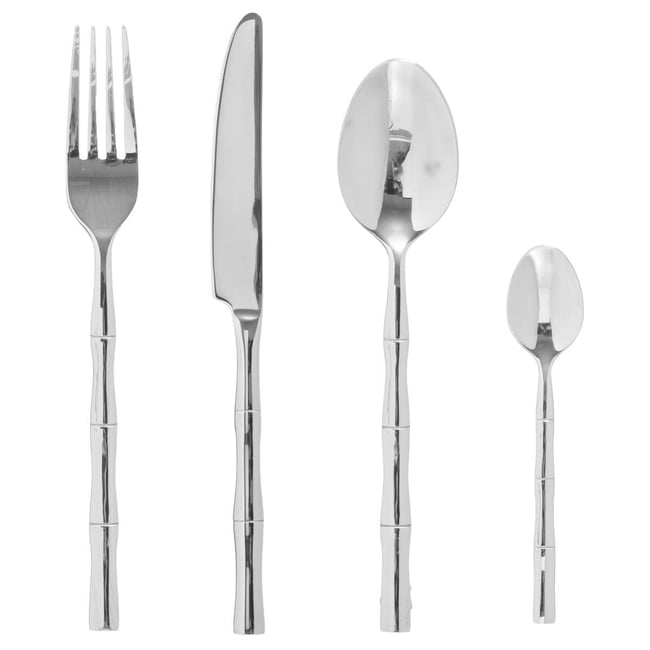Ménagère 24 pièces en acier inoxydable et bambou BAMBOU Couleur argent <span itemprop=