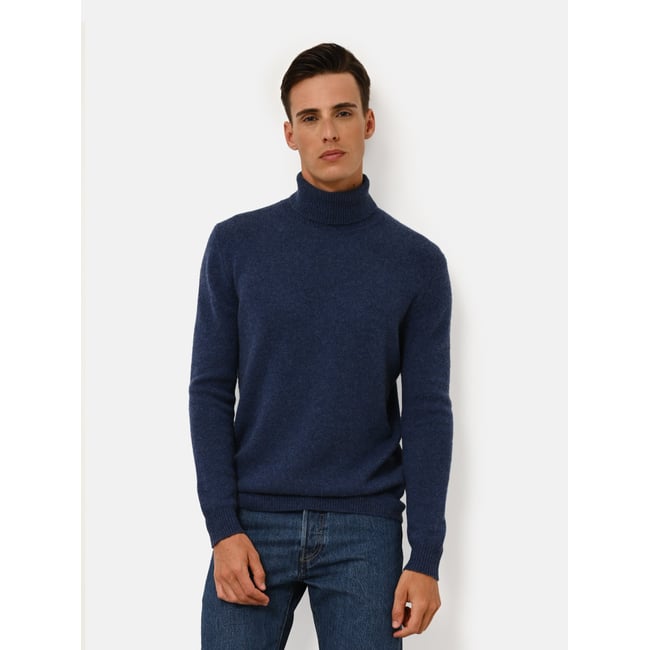 Pull Col Roulé 4 Fils Ocean Chiné Sacha bleu foncé <span itemprop=
