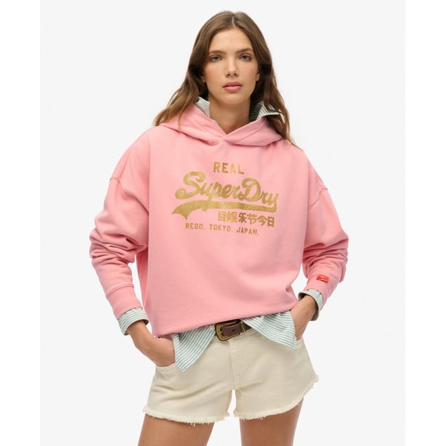Sweat à capuche Vintage Logo strass - SUPERDRY