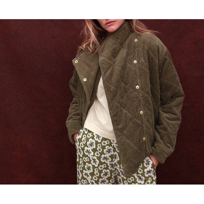 Chaqueta acolchada de terciopelo, KAPURO caqui <span itemprop=