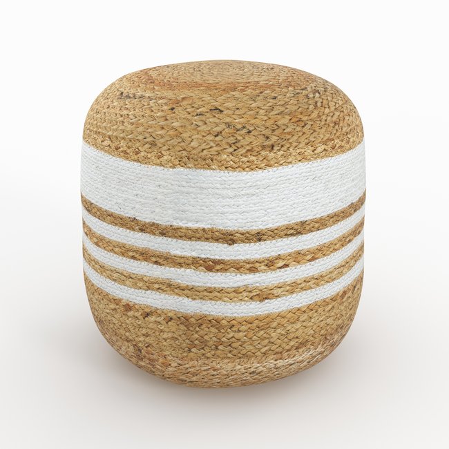 Pouf rond en jute et D40 cm - BILLY Couleur beige et blanc <span itemprop=