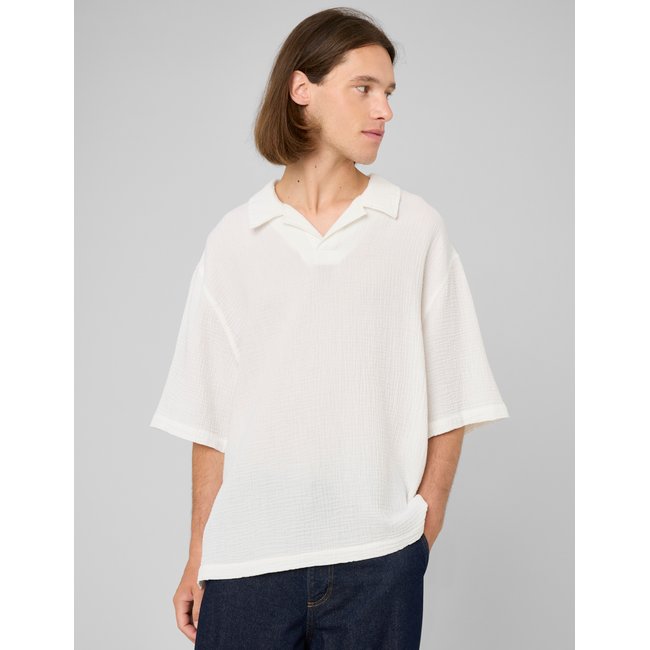 Polo gaze de coton blanc écru <span itemprop=
