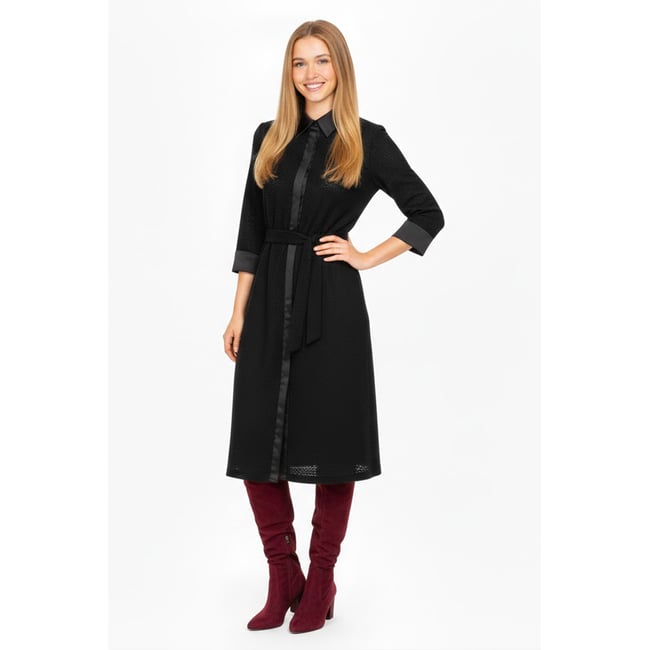 Robe longue en dentelle effet laine ALADIN noir <span itemprop=