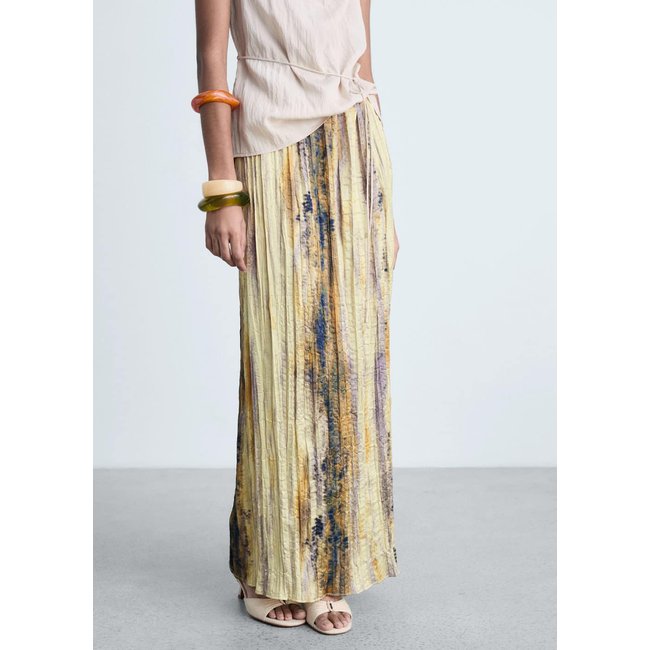 Jupe longue satinée texturée jaune <span itemprop=